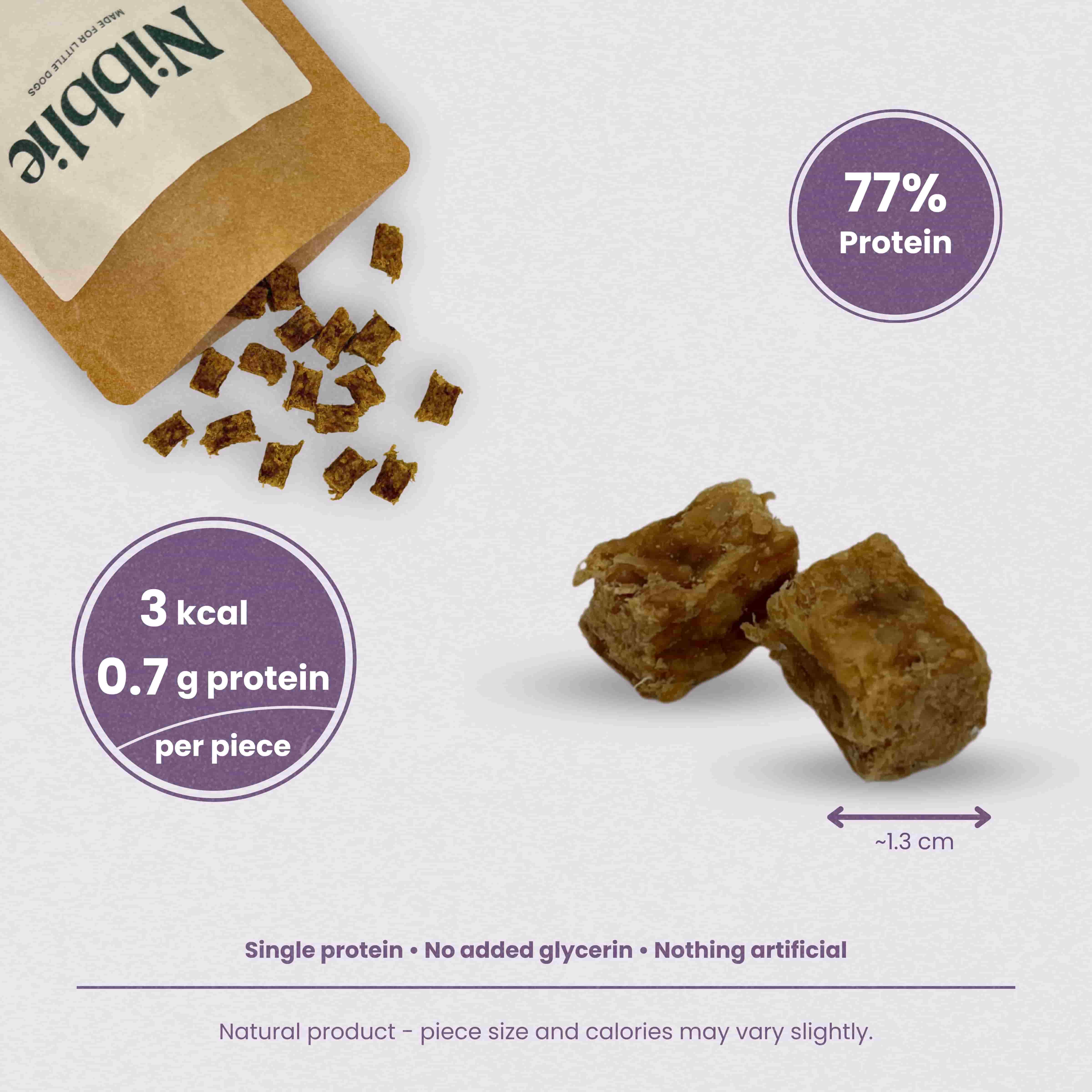 Nibblie Venison Training Bites – bite-size venison training treats for small dogs, natural and single-protein.