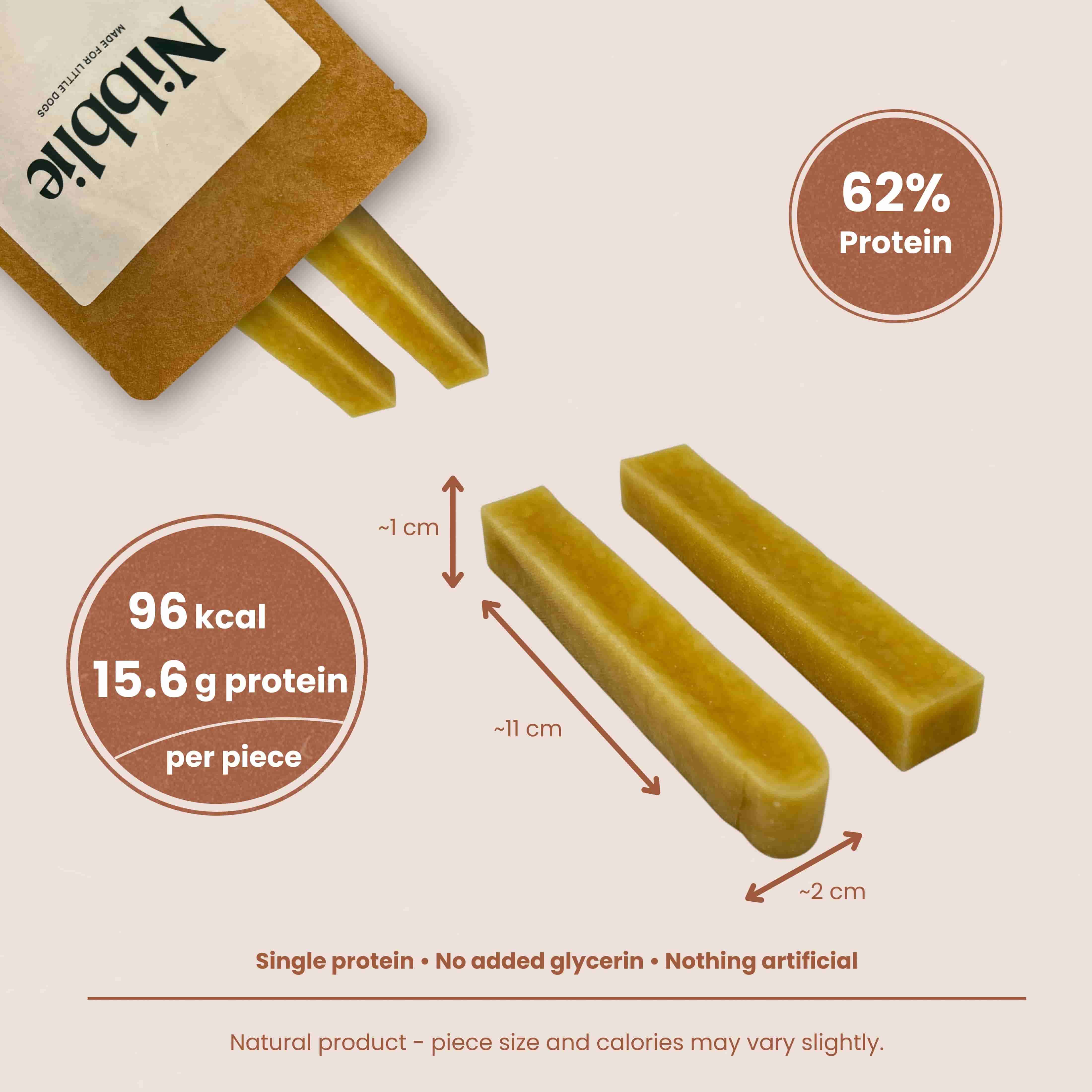 Nibblie Yak Milk Chew – long-lasting natural chew for small dogs, hard yak milk bar with no glycerin or additives.