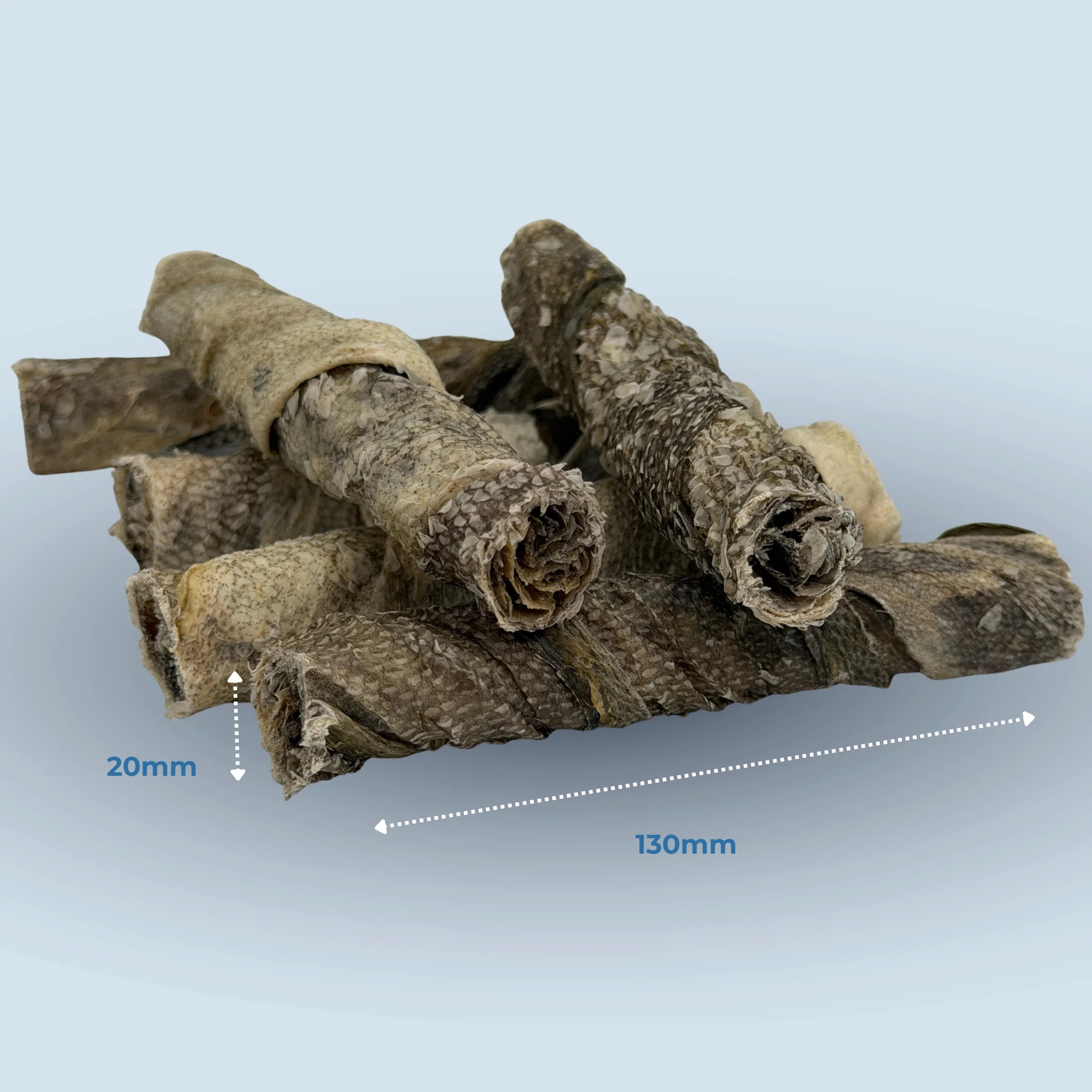 Nibblie Salmon Skin Twists natural dog chew, 130mm x 20mm fish skin sticks for dental health and rich in Omega-3.